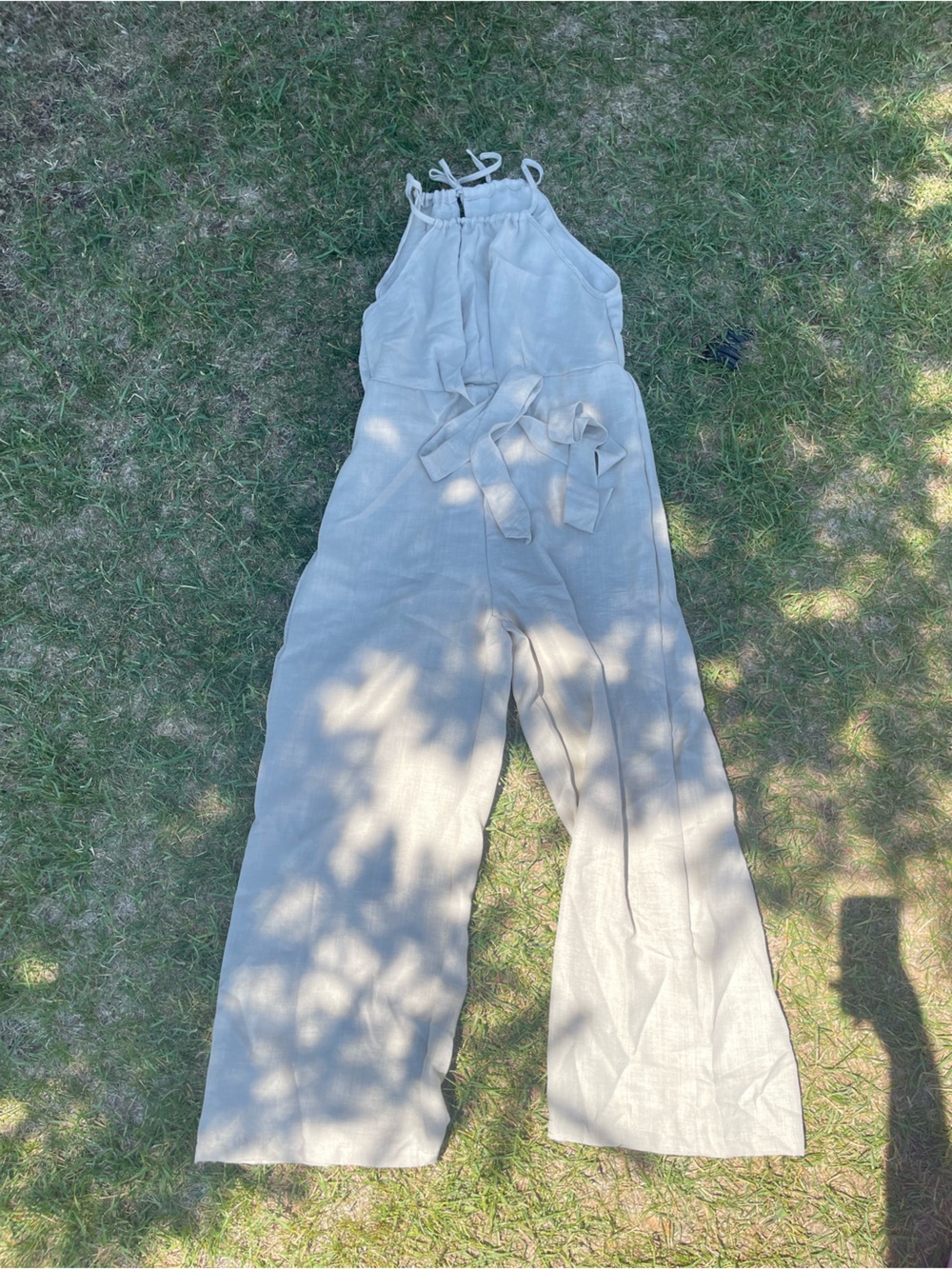 SHEIN Light Beige Halter Wide-Leg Jumpsuit